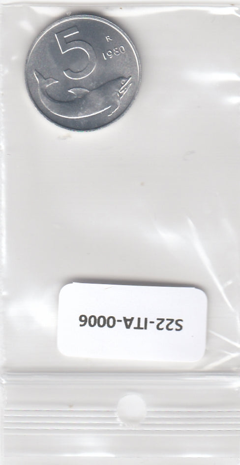 S22-ITA-0006-M38 Italië 5 lire UNC 1980 KM92