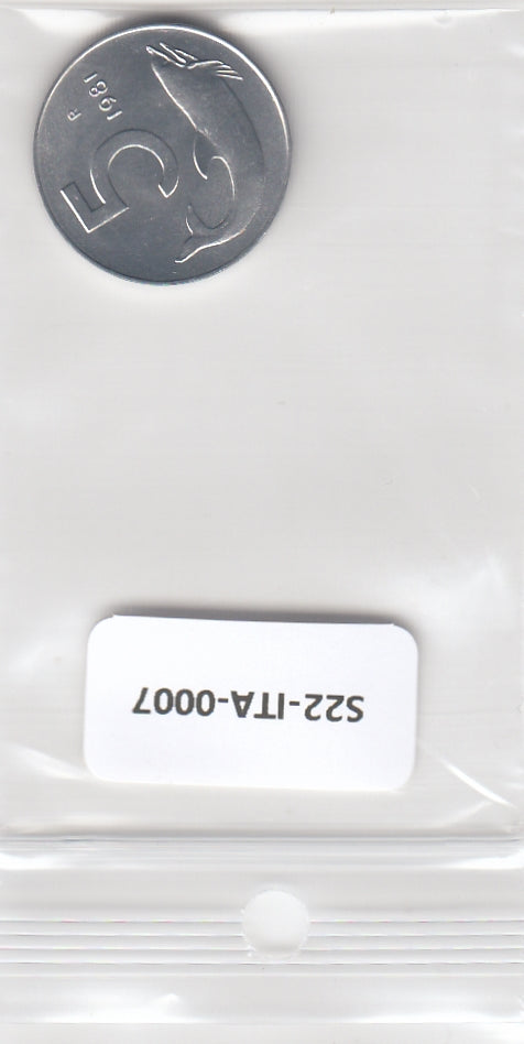 S22-ITA-0007-M42 Italy 5 lire UNC 1981 KM92