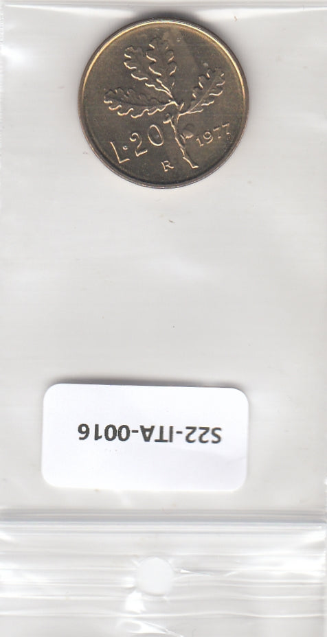 S22-ITA-0016-M36 Italy 20 lire UNC 1977 KM97