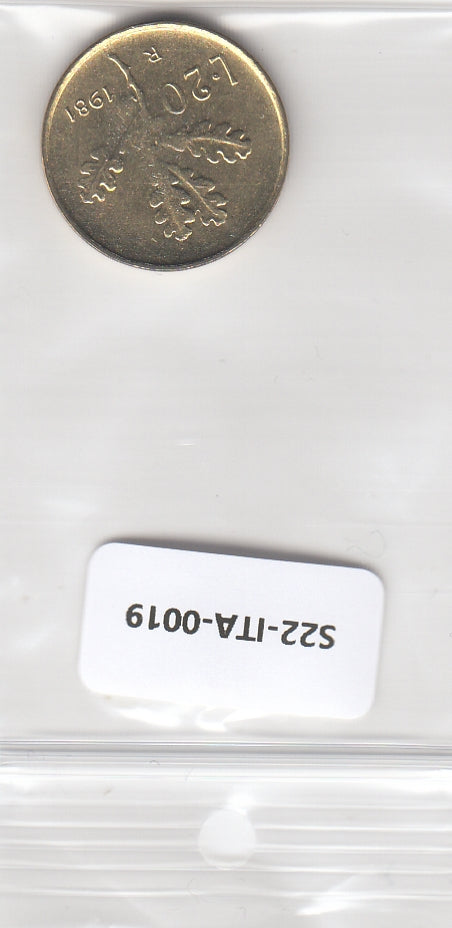 S22-ITA-0019-M50 Italy 20 lire UNC 1981 KM97