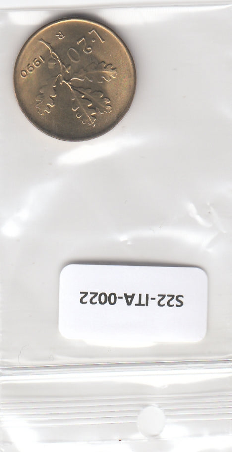 S22-ITA-0022-M36 Italy 20 lire UNC 1990 KM97