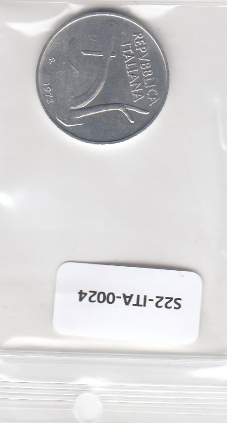 S22-ITA-0024-M43 Italy 10 lire UNC 1972 KM93