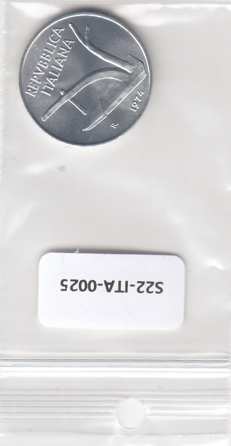 S22-ITA-0025-M42 Italië 10 lire FDC 1974 KM93