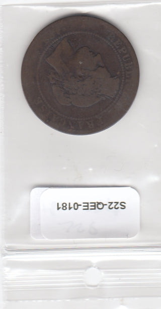 S22-QEE-0181 France 10 Centimes FI- 1854 KM771 A