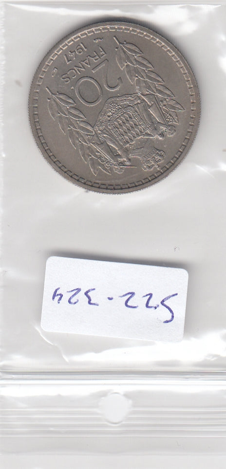 S22-R03-0324 Monaco 20 francs XF 1947 KM124