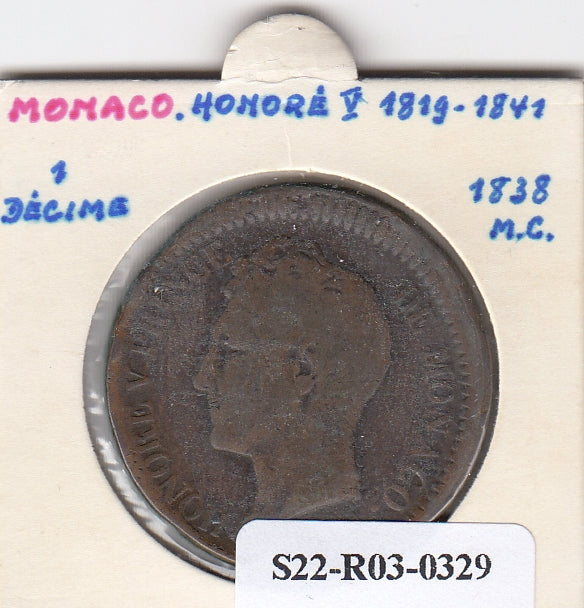 S22-R03-0329 Monaco 1 decime VF 1838 KM97