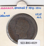 S22-R03-0329 Monaco 1 decime VF 1838 KM97