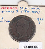 S22-R03-0331 Monaco 5 centimes VF 1837 KM95