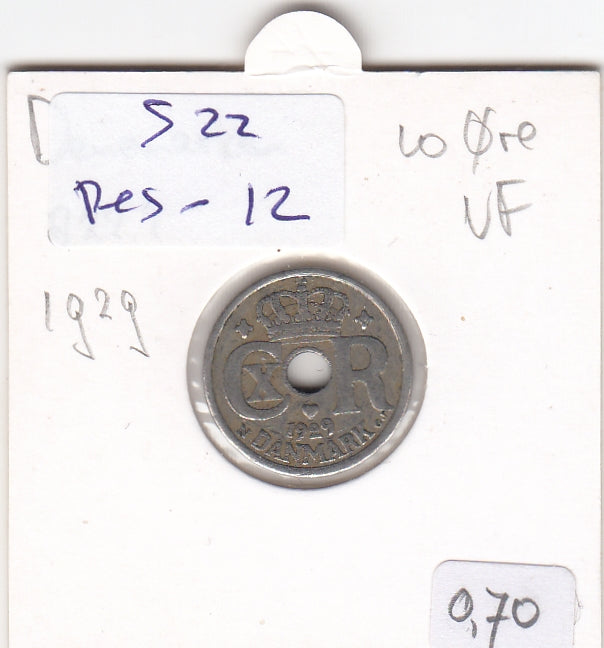 S22-RES-0012 Danmark 10 ore VF 1929 KM822