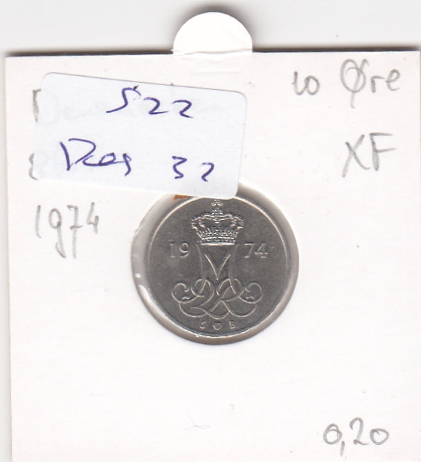 S22-RES-0032 Danmark 10 ore VF 1974 KM860