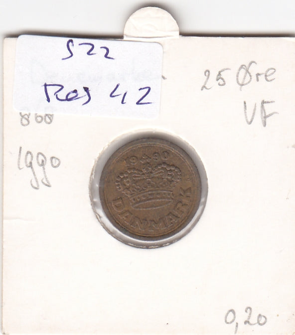 S22-RES-0042 Danmark 25 ore VF 1990 KM868