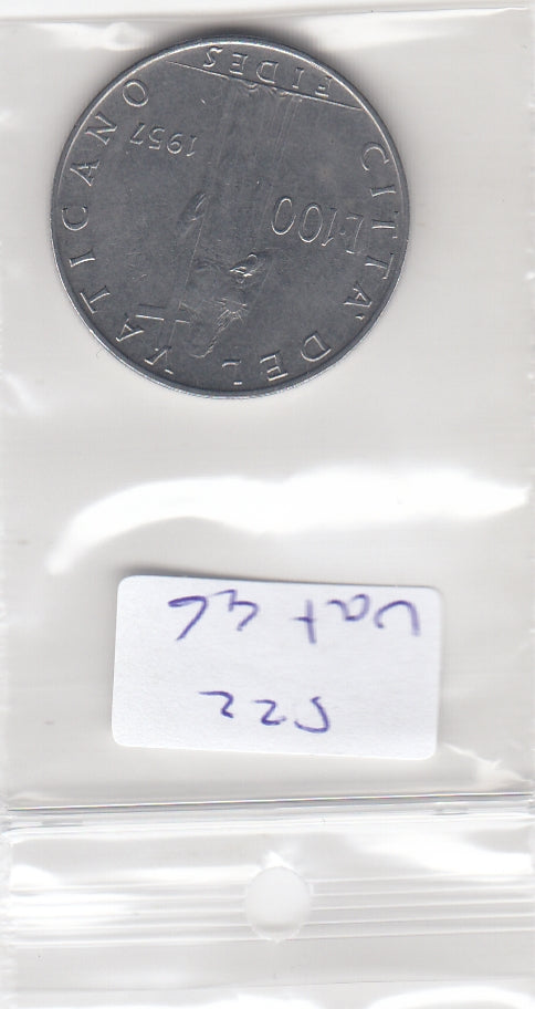 S22-VAT-0046 Vaticaan 100 Lire VF 1957 KM55
