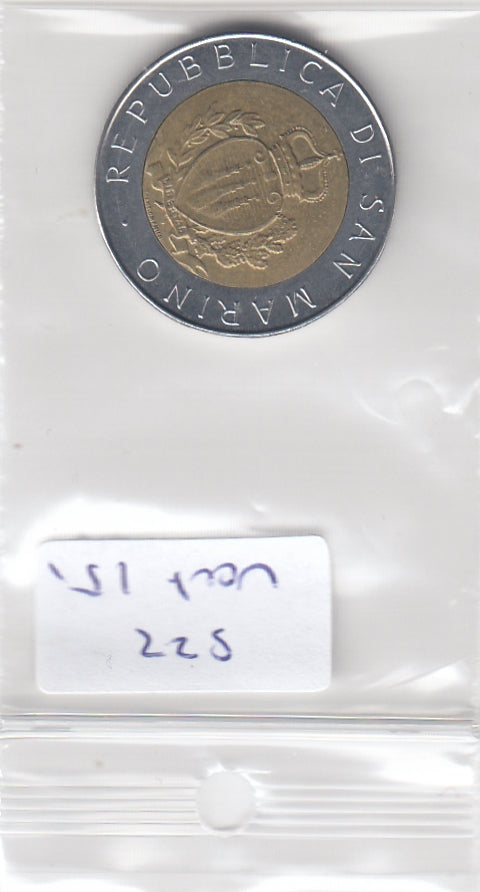S22-VAT-0151-M04 San marino 500 Lire VF/XF 1987 KM209   15th anniversary Resumption of Sammarinese coinage