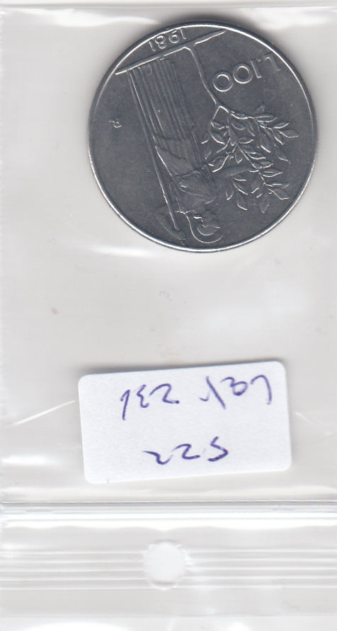 S22-VAT-0236 Italy 100 lire VF 1981 KM96.1