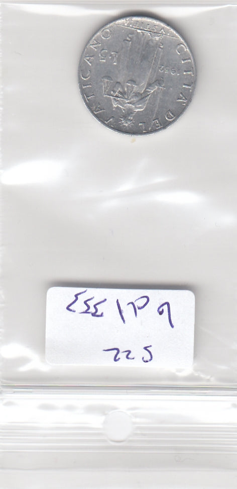 S22-VAT-0353 Vatican City 5 lire VF 1952 KM51  Pope Pius XII