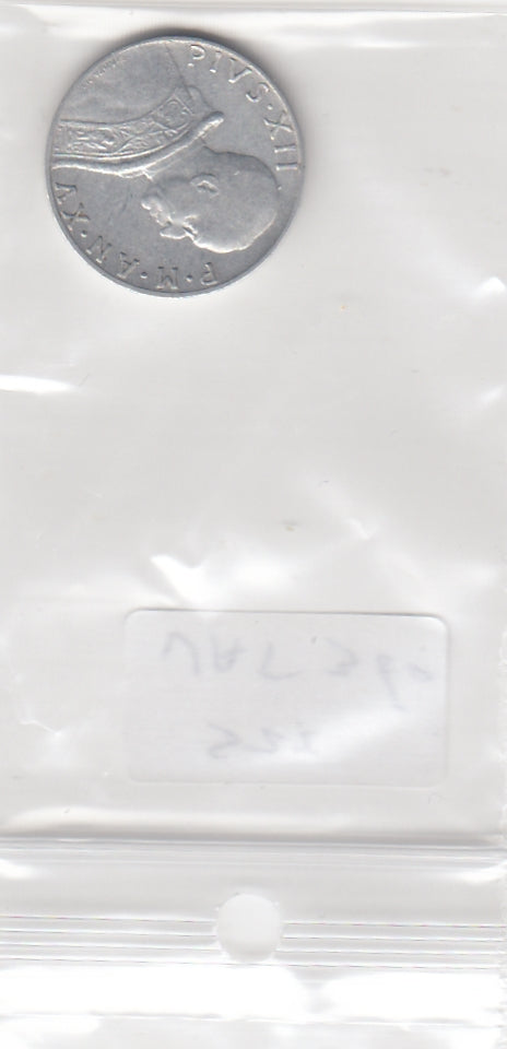 S22-VAT-0361 Vatican City 5 lire VF 1953 KM51  Pope Pius XII