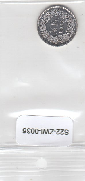 S22-ZWI-0035-M08 Switzerland 1/2 Franc AU 2012 KM23a B