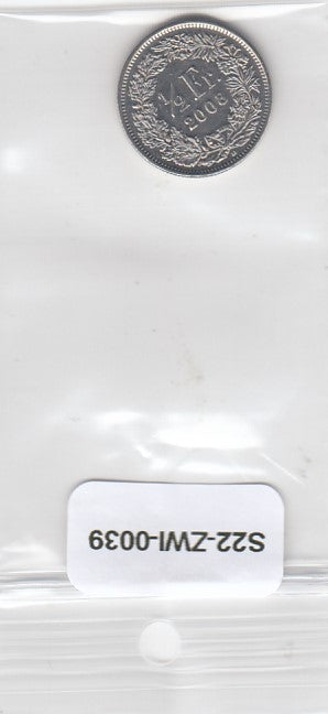 S22-ZWI-0039-M04 Switzerland 1/2 Franc AU 2008 KM23a B