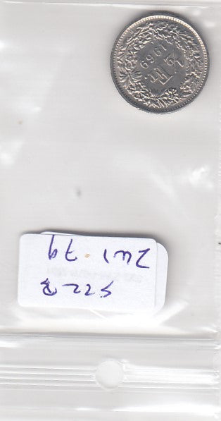S22-ZWI-0079-M05 Switzerland 1/2 Franc VF 1969 KM23a