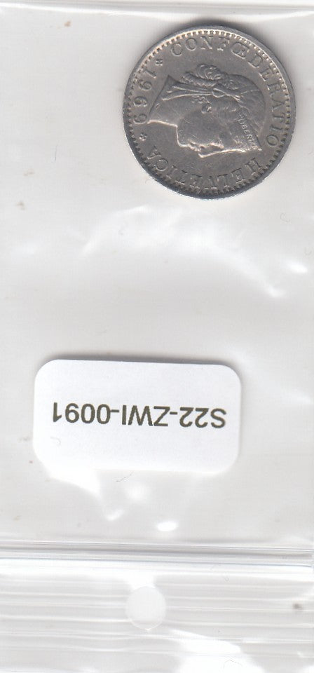 S22-ZWI-0091-M01 Switzerland 20 Rappen VF 1969 KM29a B