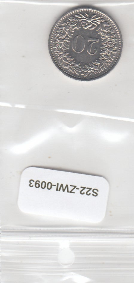 S22-ZWI-0093-M01 Zwitserland 20 Rappen XF 1971 KM29a