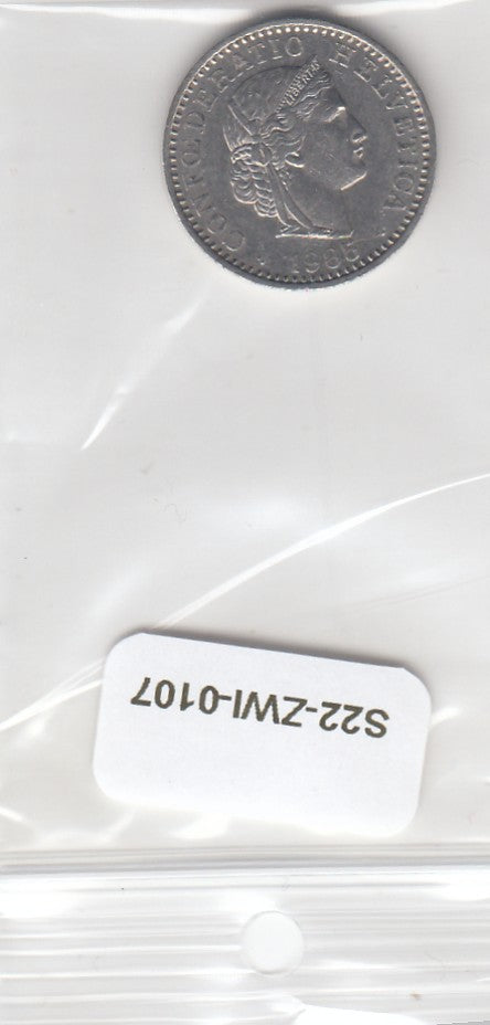 S22-ZWI-0107-M01 Zwitserland 20 Rappen XF 1985 KM29a