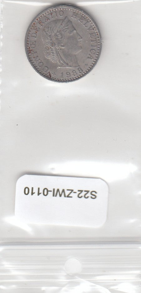 S22-ZWI-0110-M01 Switzerland 20 Rappen XF 1988 KM29a B