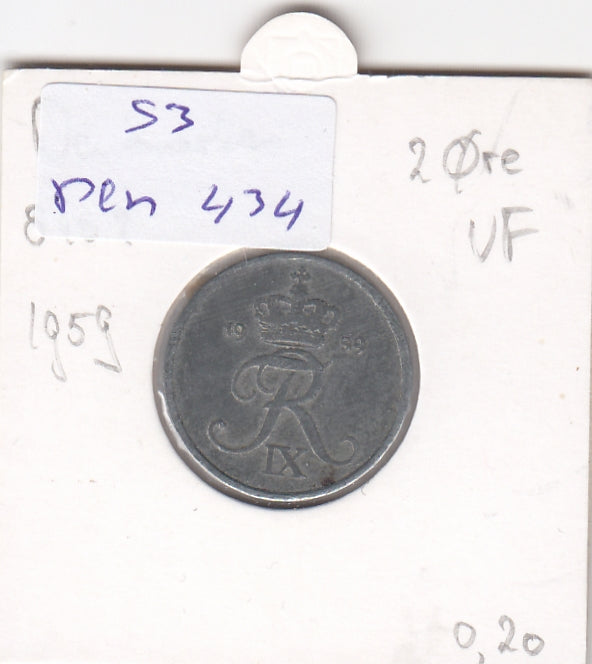S3-DEN-0434 Denemarken 2 ore 1959  FI/VF KM840