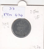 S3-DEN-0434 Denemarken 2 ore 1959  FI/VF KM840