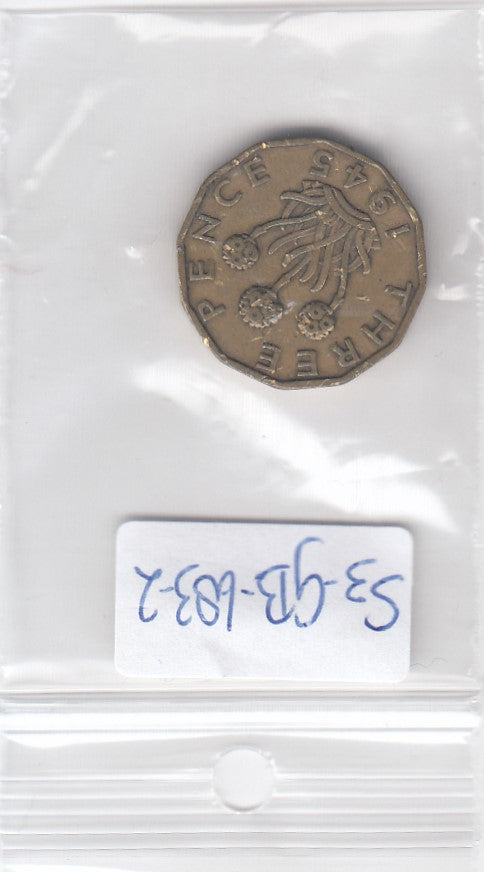 S3-GBR-0683-02 Verenigd Koninkrijk 3 pence 1945  VF KM 849