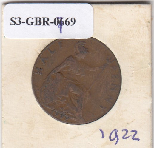 S3-GBR-1769 Verenigd Koninkrijk ½ penny 1922  VF KM# 809