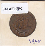 S3-GBR-1792 Verenigd Koninkrijk ½ penny 1945  XF KM# 844