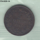 S3-ITA-0220-01 Italy 5 centesimi 1861 M VF KM 3