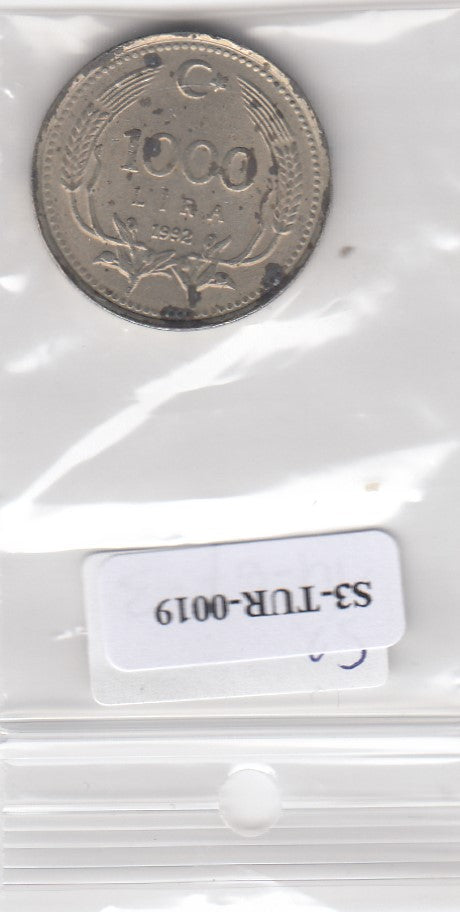 S3-TUR-0019 Turkije 1000 lira 1992  VF KM  997