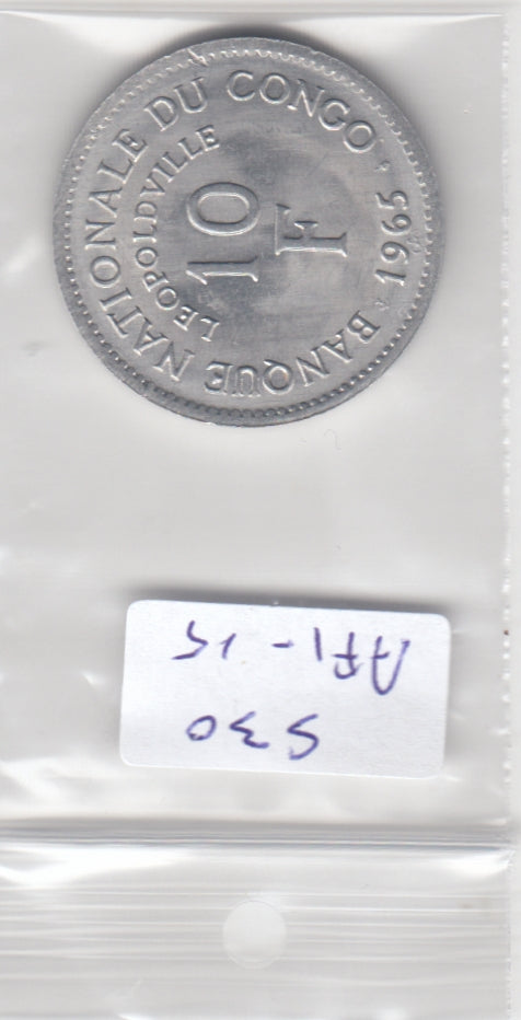S30-AF1-0015 Congo DR 10 Francs UNC 1965 KM1