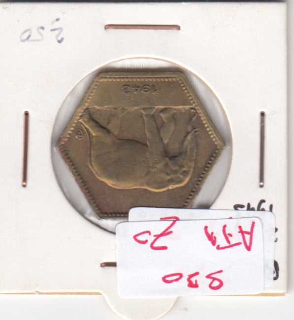 S30-AF1-0070 Belgium Congo 2 Franc VF 1943 KM25