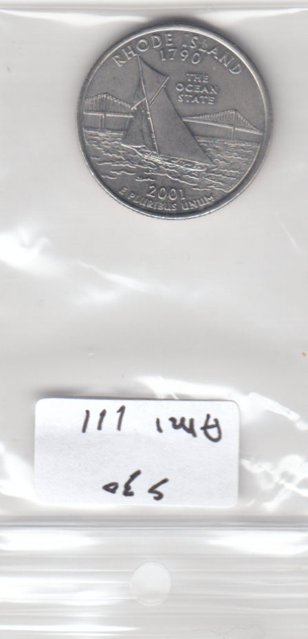 S30-AM1-0111 USA State Quarter UNC 2001 KM320 D Rhode Islands