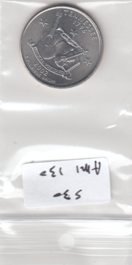 S30-AM1-0130 USA State Quarter UNC 2002 KM331 D Tennessee