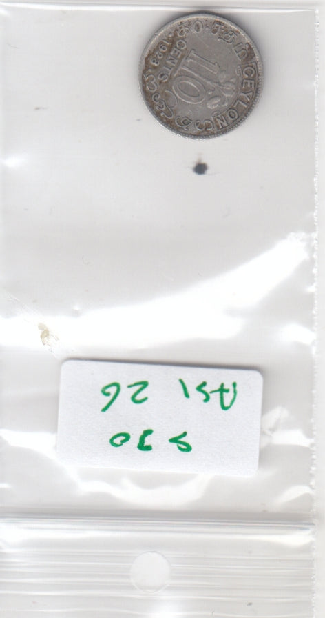 S30-AS1-0026 Ceylon 10 Cents VF 1928 KM104a   Zilver