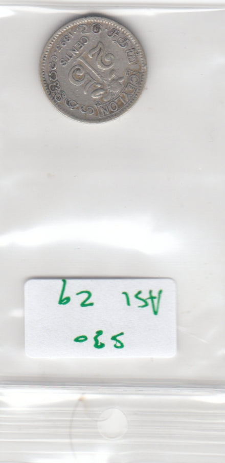 S30-AS1-0029 Ceylon 25 Cents VF 1893 KM95   Zilver