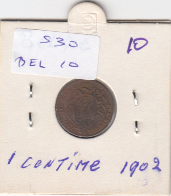 S30-BEL-0010 Belgium 1 Centimes VF 1902 KM34  Vlaams