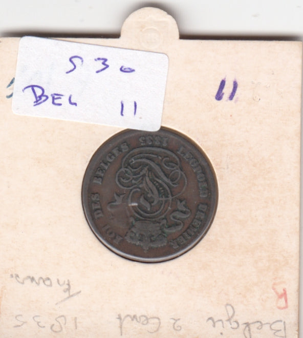 S30-BEL-0011 Belgium 2 Centimes FI/VF 1835 KM4.1  Waals