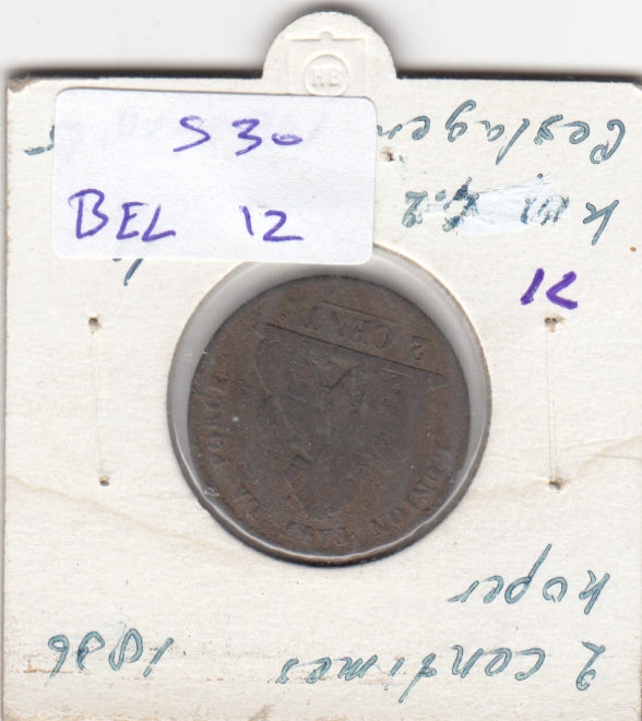 S30-BEL-0012 Belgium 2 Centimes FI  1836 KM4.2  Waals