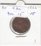 S30-BEL-0015 Belgium 2 Centimes VF 1862 KM4.2  Waals