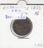 S30-BEL-0016 Belgium 2 Centimes VF 1863 KM4.2  Waals