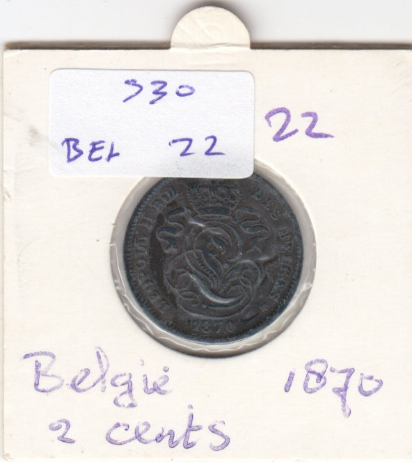 S30-BEL-0022 Belgium 2 Centimes VF 1870 KM35.1   Waals