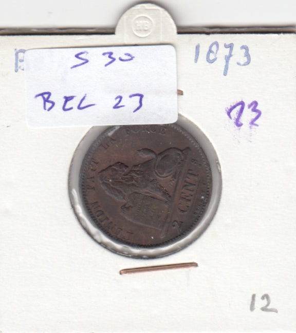 S30-BEL-0023 Belgium 2 Centimes VF 1873 KM35.1   Waals