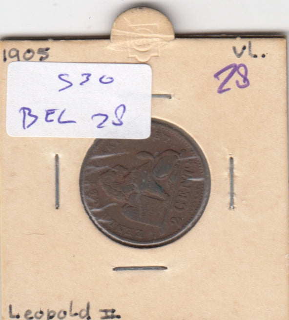 S30-BEL-0028 Belgium 2 Centimes VF 1905 KM36   Vlaams
