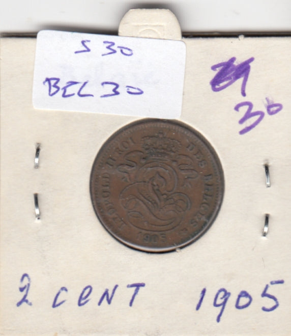 S30-BEL-0030 Belgium 2 Centimes VF 1905 KM35.1   Waals