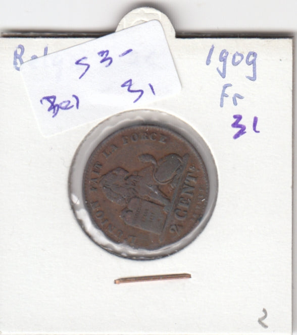 S30-BEL-0031 Belgium 2 Centimes VF 1909 KM35.1   Waals